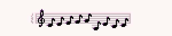 Pixelated music notes over staff lines. The eighth notes, starting from middle C, spell out do re me fa sol, down an octave sol, up to re ti do.